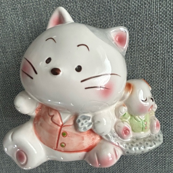 Vintage LEFTON Japan Hand Painted Chubby Cat & Puppy Porcelain Bank Figurine - Picture 3 of 11